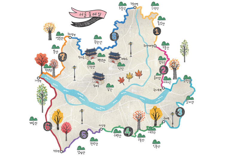 서울 둘레길을 나타낸 지도그림